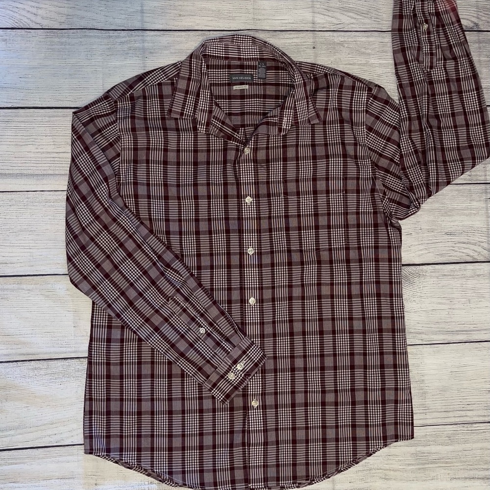 Van Heusen Maroon Plaid Casual Shirt